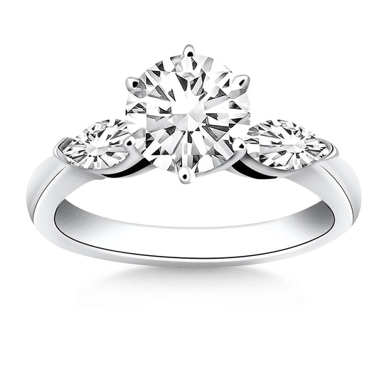 14k White Gold Three Stone Engagement Ring Mounting with Marquise Side Diamonds