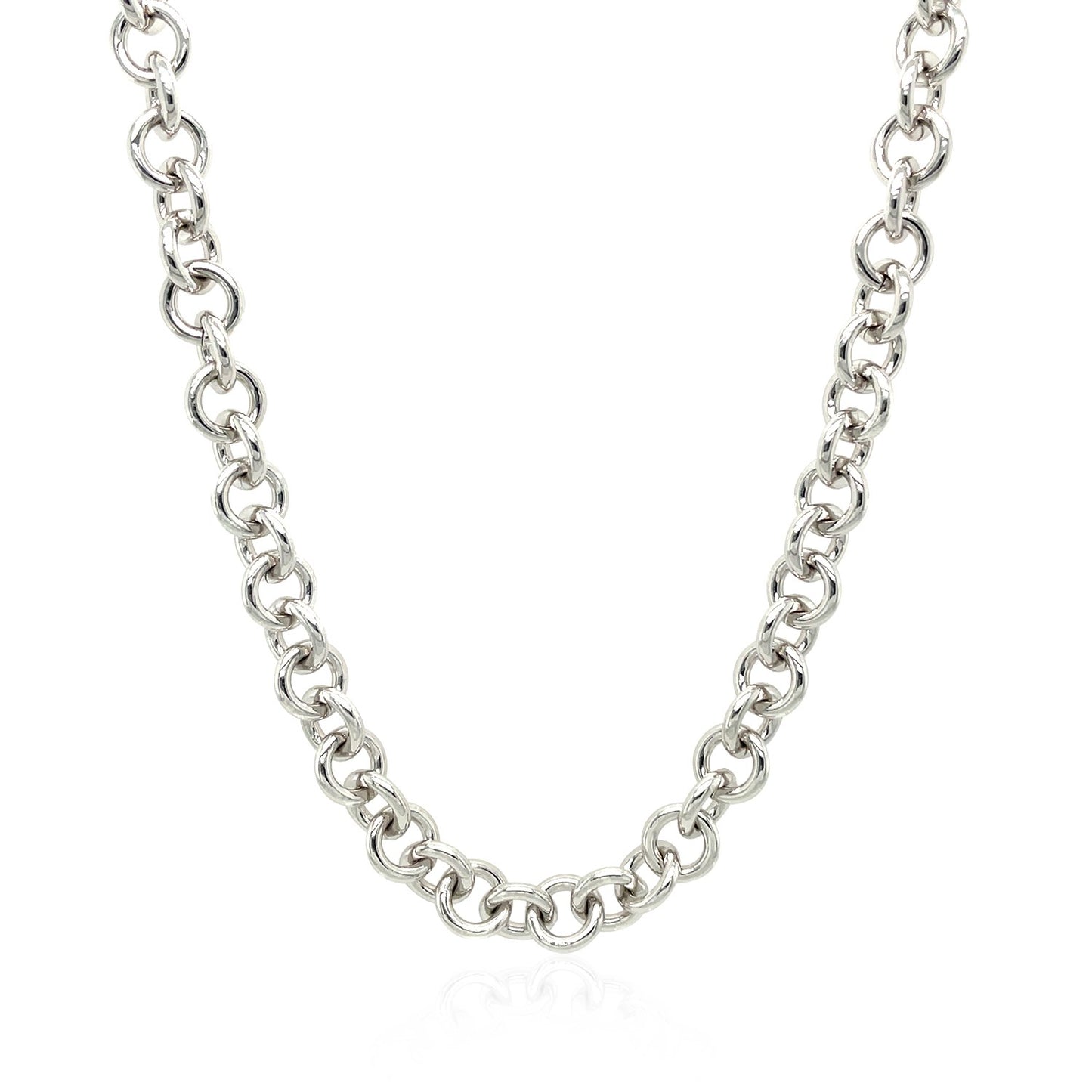 Sterling Silver Rhodium Plated Rolo Chain Necklace with a Heart Toggle Charm