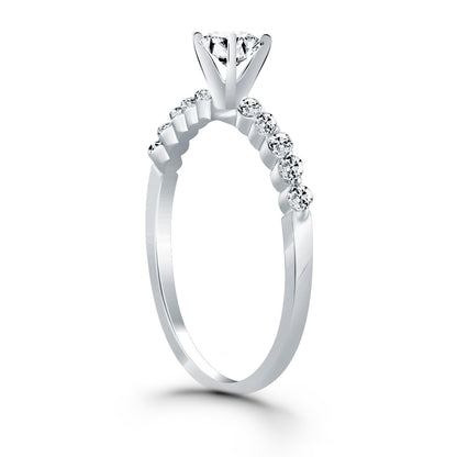 14k White Gold Diamond Engagement Ring Mounting with Shared Prong Diamonds