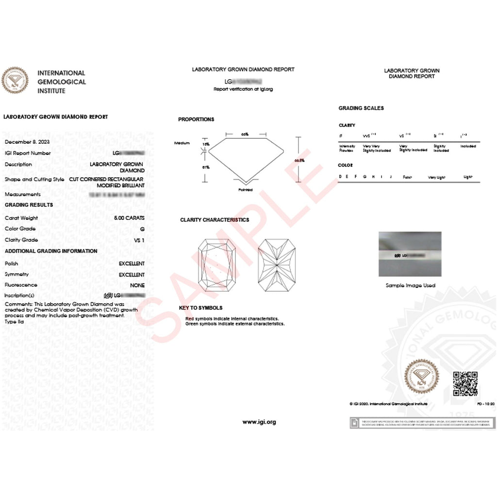 5 Carat Radiant Lab Grown IGI G/VS1 Diamond Solitaire Ring in 14K White Gold