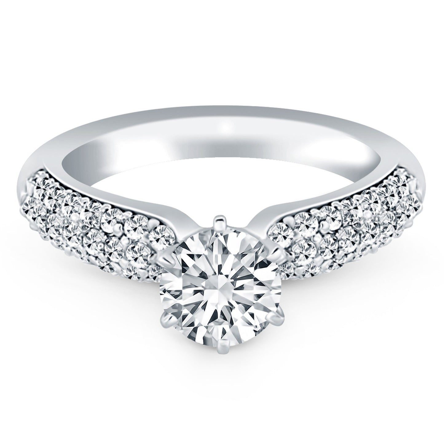 14k White Gold Triple Row Pave Diamond Engagement Ring