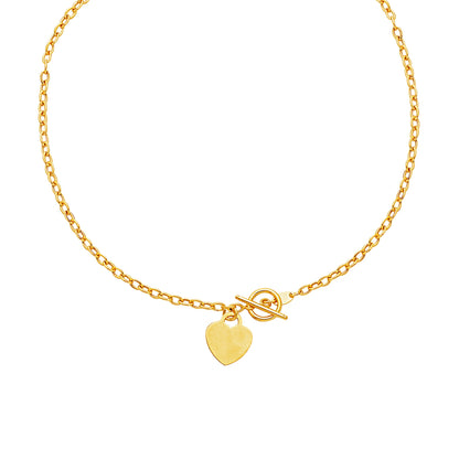 Toggle Necklace with Heart Charm in 14k Yellow Gold