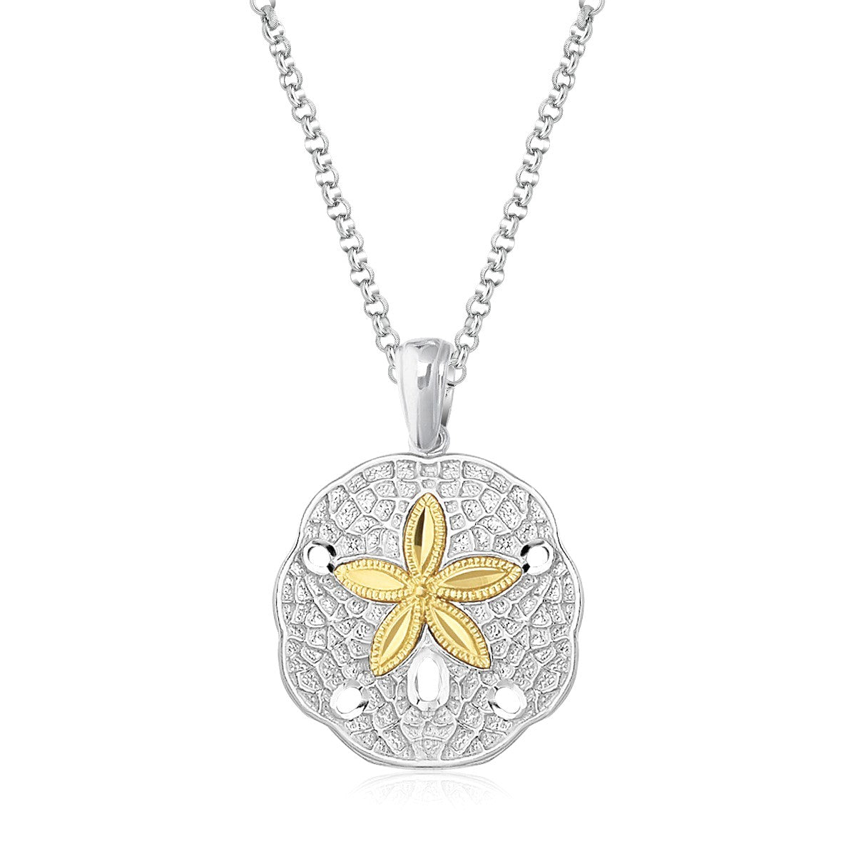 Designer Sterling Silver and 14k Yellow Gold Sand Dollar Pendant