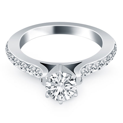 14k White Gold Curved Shank Engagement Ring with Pave Diamonds