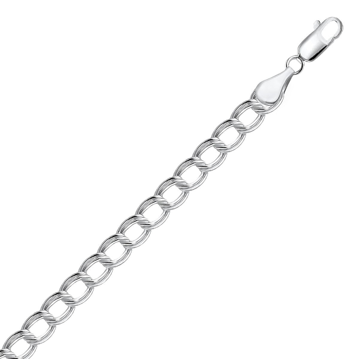 Sterling Silver Ridged Circular Chain Bracelet with Rhodium Plating (6.00 mm)