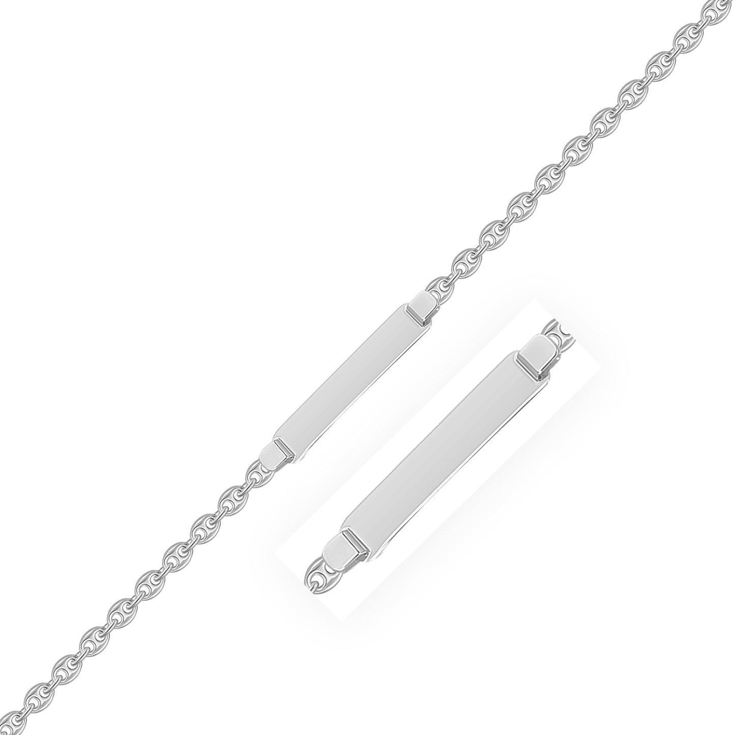 14k White Gold Figaro Chain Fancy Childrens ID Bracelet (3.30 mm)