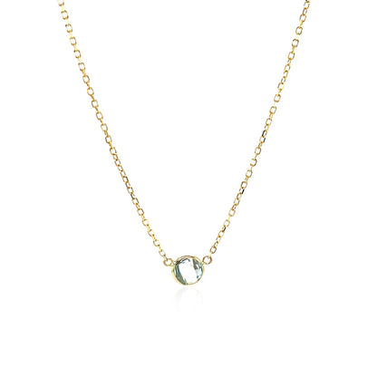 14k Yellow Gold 17 inch Necklace with Round Blue Topaz