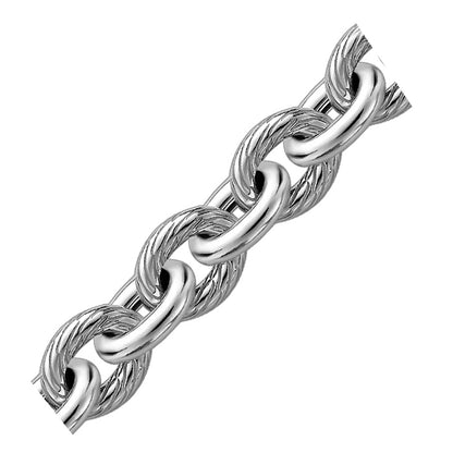 Sterling Silver Rhodium Plated Diamond Cut Cable Style Chain Bracelet  (12.70 mm)