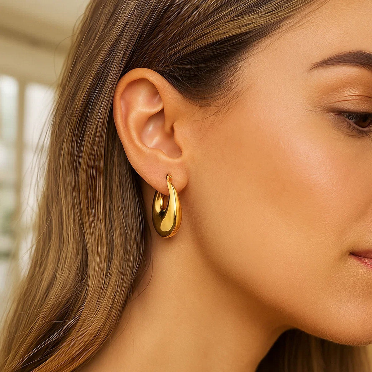 Sterling Silver Yellow Gold Plated Sculptural Crescent Hoop Earrings