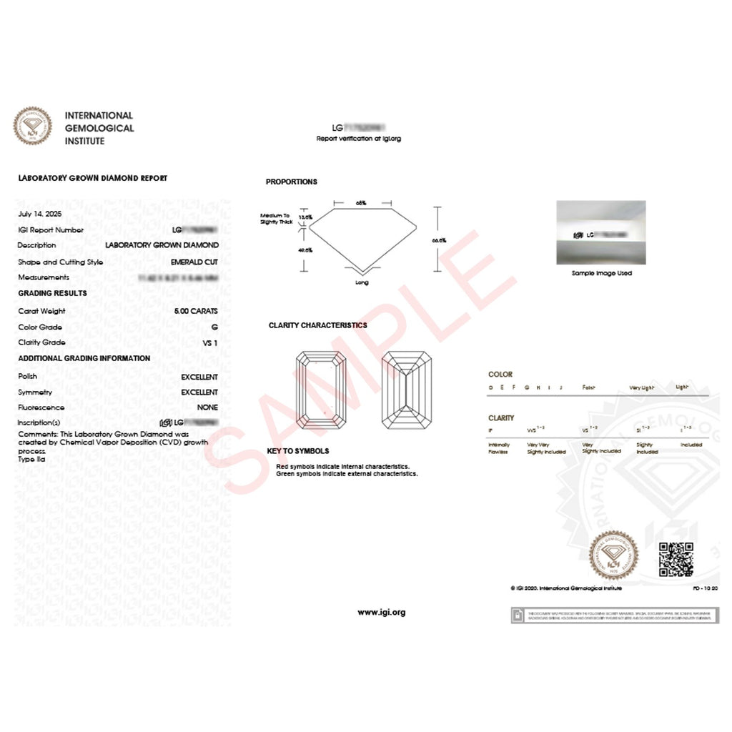 5 Carat Emerald Lab Grown IGI G/VS1 Diamond Solitaire Ring in 14K White Gold