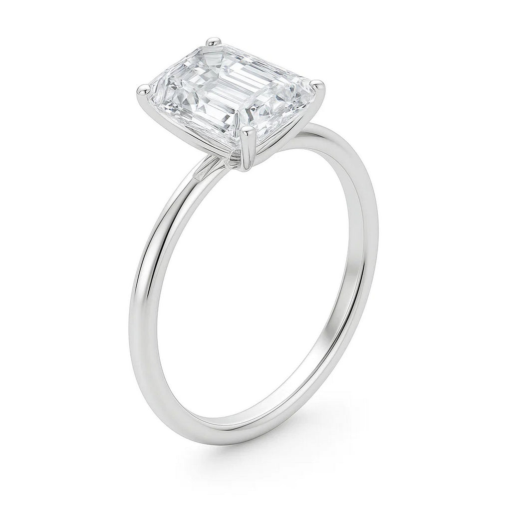 5 Carat Emerald Lab Grown IGI G/VS1 Diamond Solitaire Ring in 14K White Gold