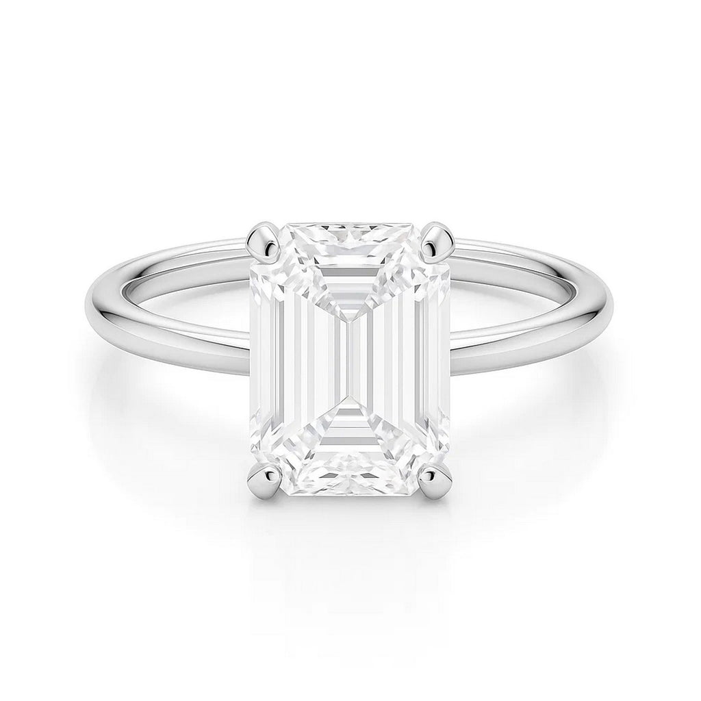 5 Carat Emerald Lab Grown IGI G/VS1 Diamond Solitaire Ring in 14K White Gold