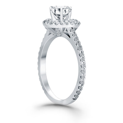 14k White Gold Diamond Halo Cathedral Engagement Ring Mounting