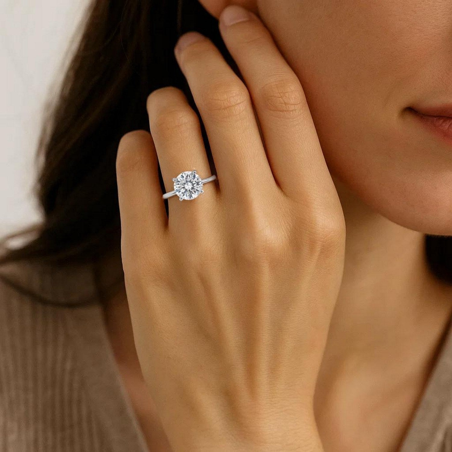 3 Carat Round Lab Grown IGI G/VS1 Diamond Solitaire Ring in 10K White Gold