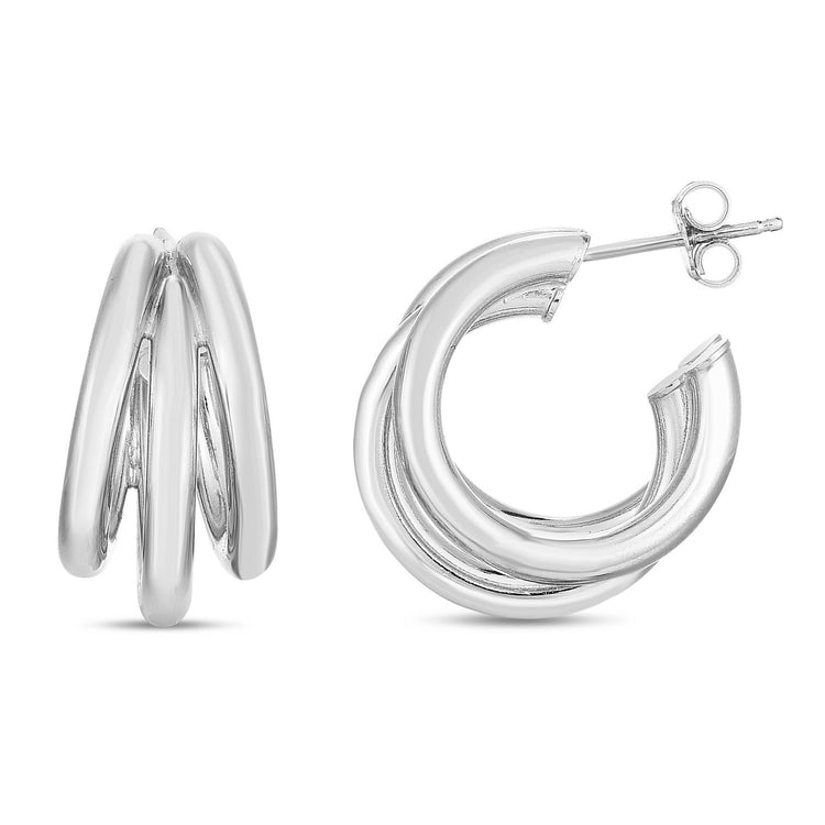 Sterling Silver Triple Barrelled Strand Hoop Earrings