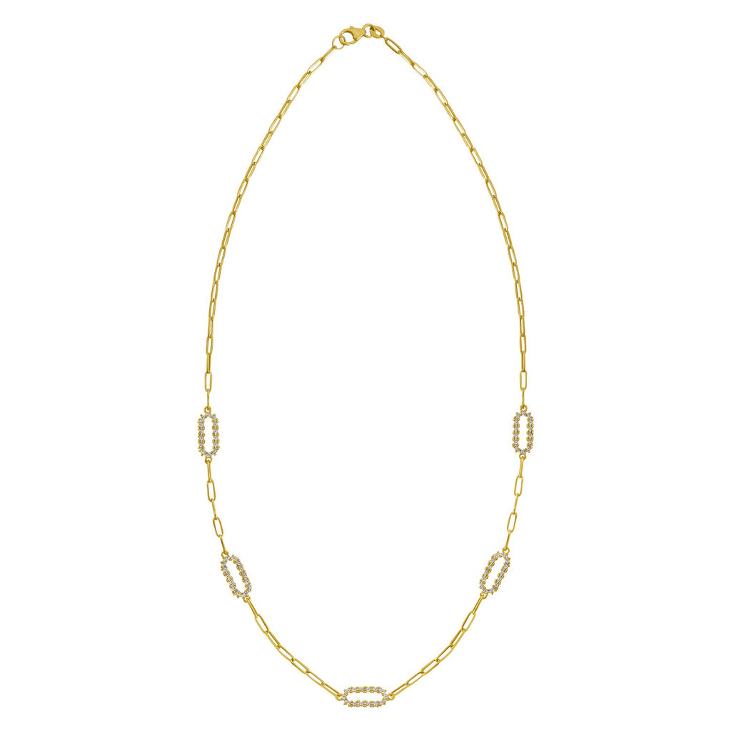 14K Yellow Gold Diamon Oro Paperclip Necklace