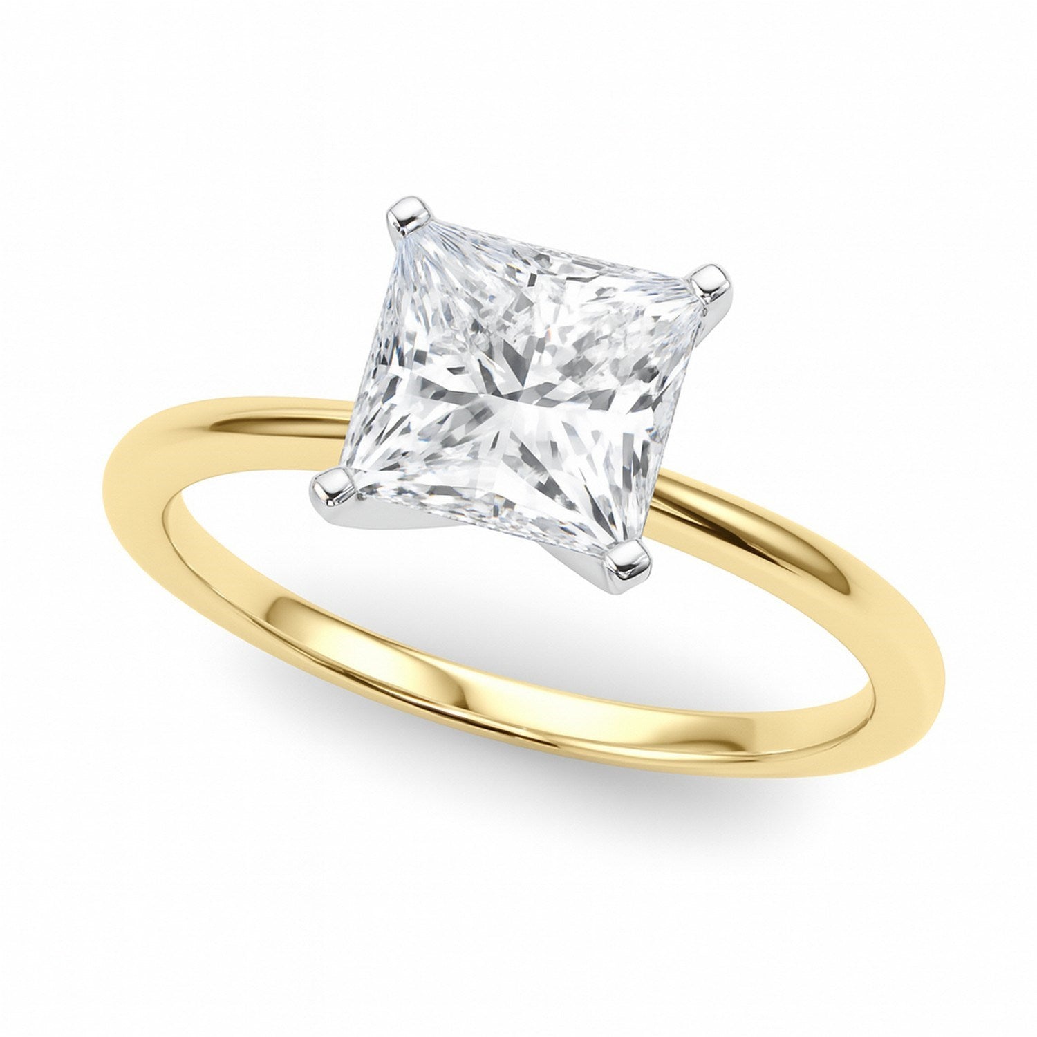 2 Carat Princess Lab Grown IGI G/VS1 Diamond Solitaire Ring in 14K Yellow Gold