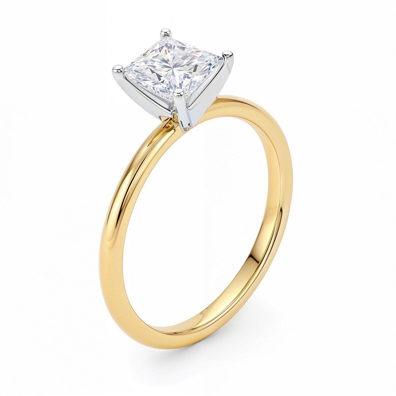 1 Carat Princess Lab Grown IGI G/VS1 Diamond Solitaire Ring in 10K Yellow Gold