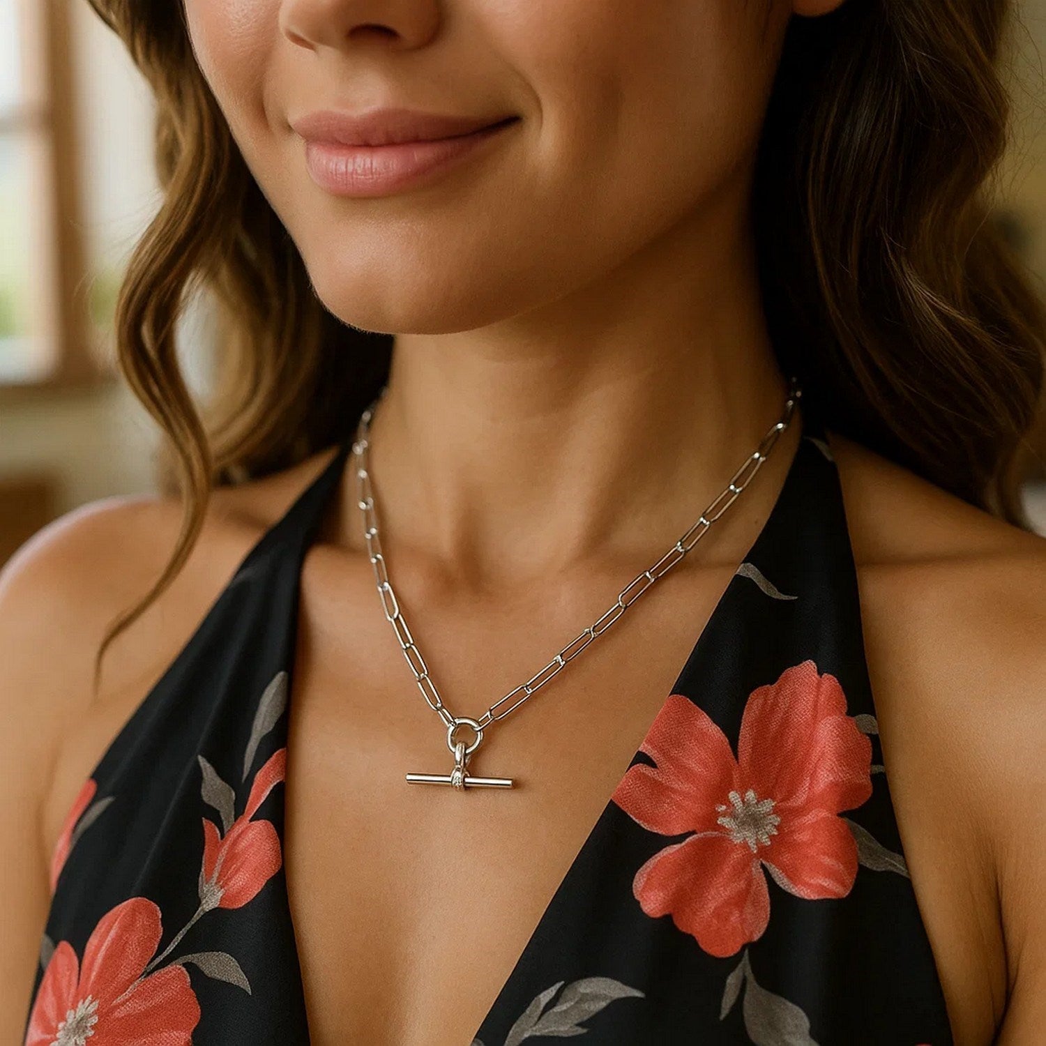 Sterling Silver Rhodium Plated Paperclip Necklace