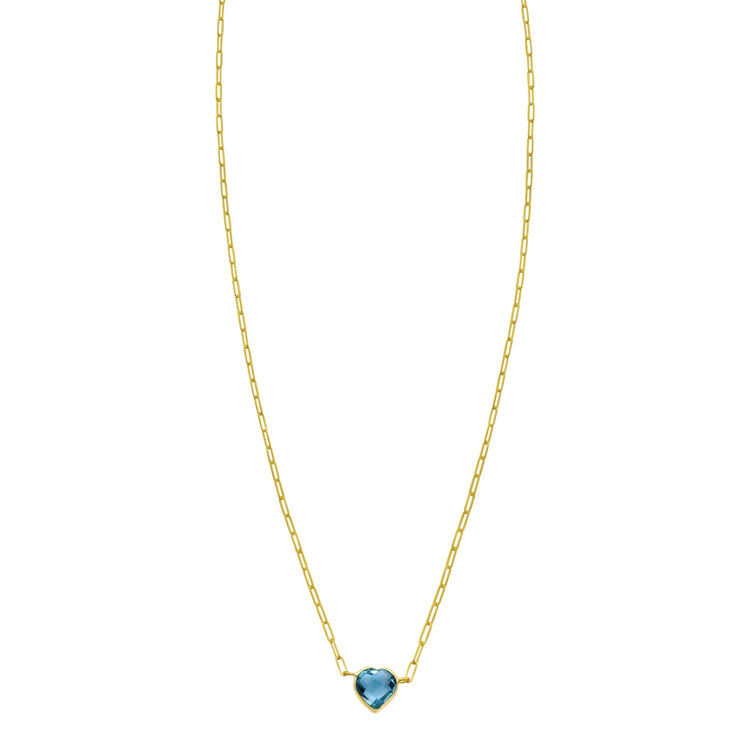 14K Yellow Gold Blue Topaz Heart Necklace (1.50 mm)