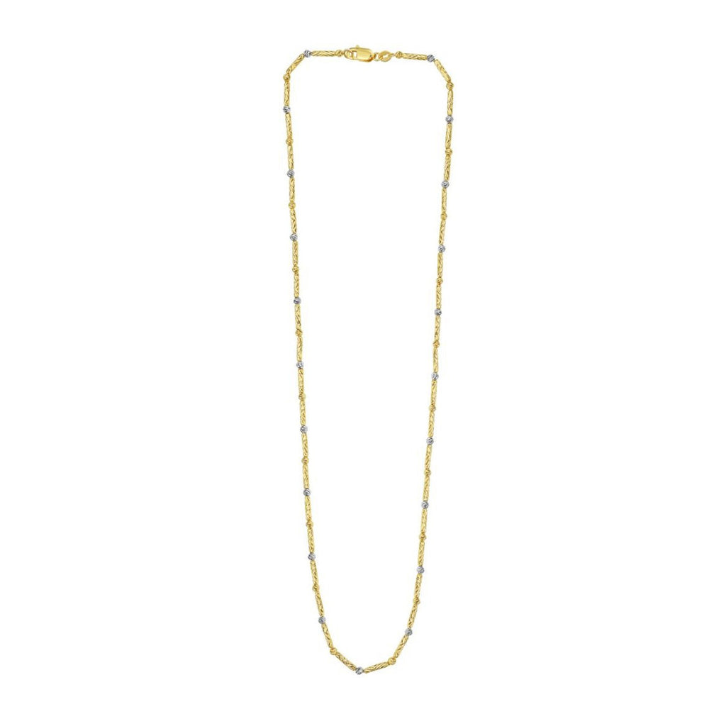 Two Tone Bar and Bead Necklace in 14K Gold
