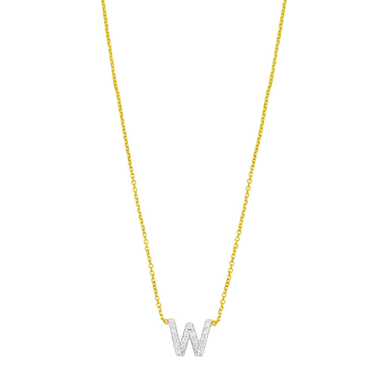 14K Yellow Gold Mini Diamond W Initial Pendant Necklace