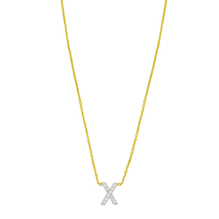 14K Yellow Gold Mini Diamond X Initial Pendant Necklace