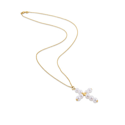 14k Yellow Gold Pearl Cross Pendant