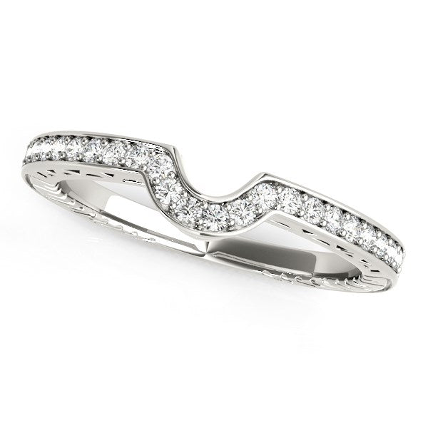 14k White Gold Prong Set Curved Wedding Band (1/8 cttw)