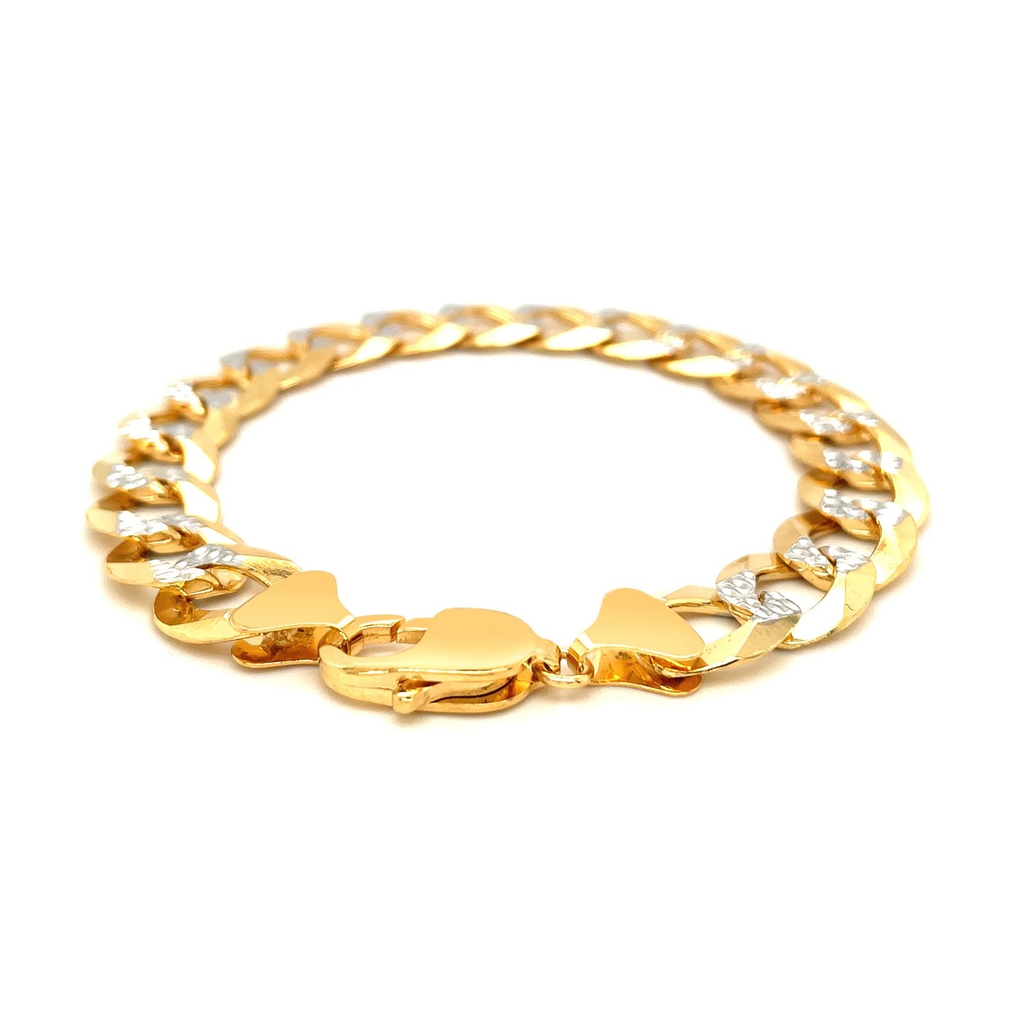 14k Two Tone Gold Pave Curb Bracelet (12.18 mm)