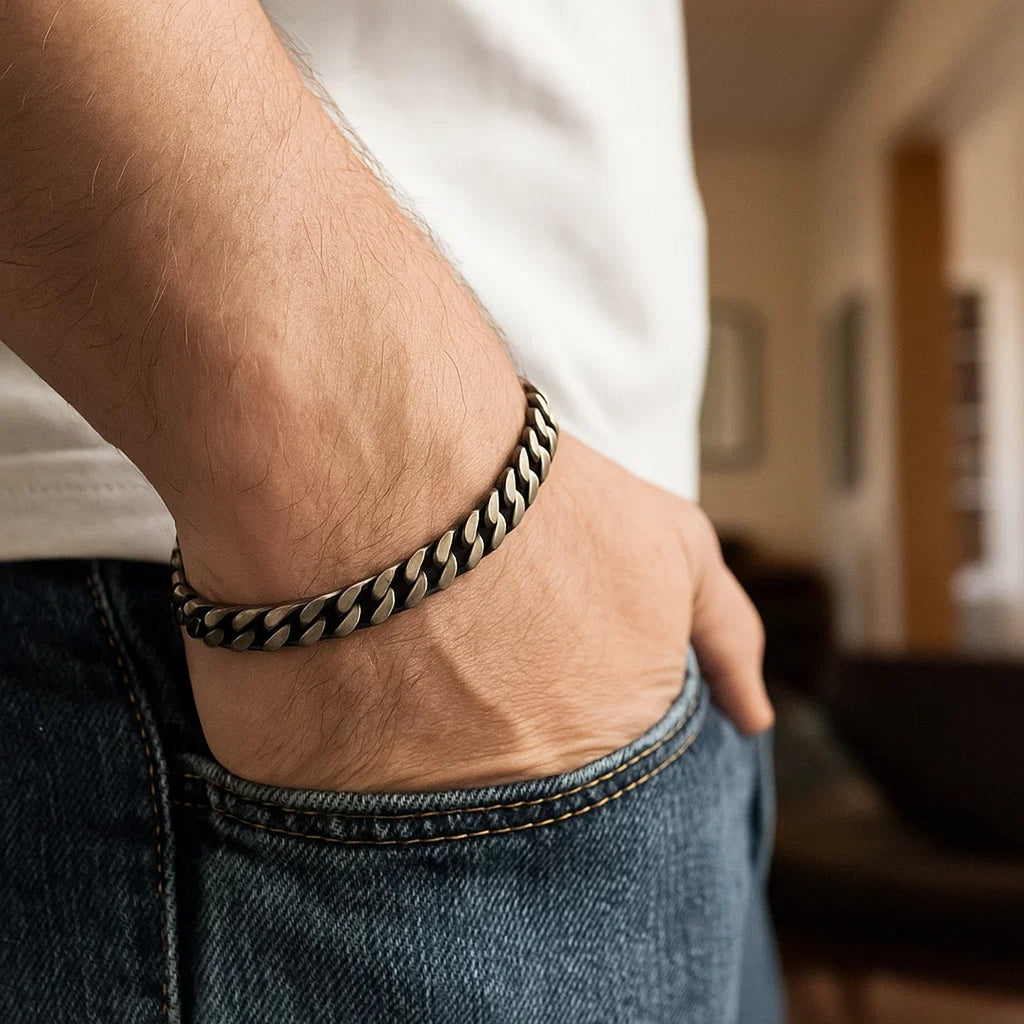 Sterling Silver Gunmetal Finish Miami Cuban Link Bracelet (7.00 mm)