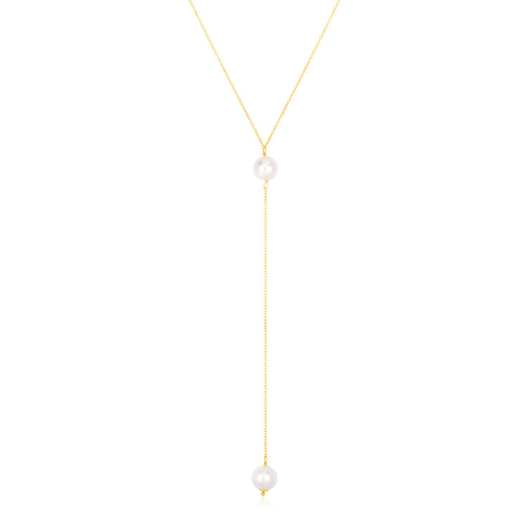 14k Yellow Gold Lariat Necklace with Pearls