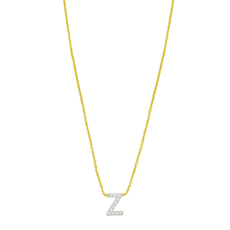 14K Yellow Gold Mini Diamond Z Initial Pendant Necklace