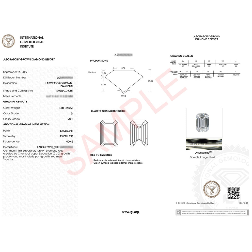 1 Carat Emerald Lab Grown IGI G/VS1 Diamond Solitaire Ring in 14K Yellow Gold
