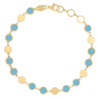 14k Yellow Gold Turquoise Geometric Mirror Gem Chain Bracelet (5.00 mm)