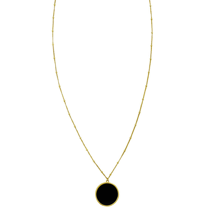 14K Yellow Gold Onyx Inlay Circle Necklace
