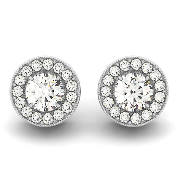 14k White Gold Round Diamond Halo Milgrain Border Earrings (3/4 cttw)