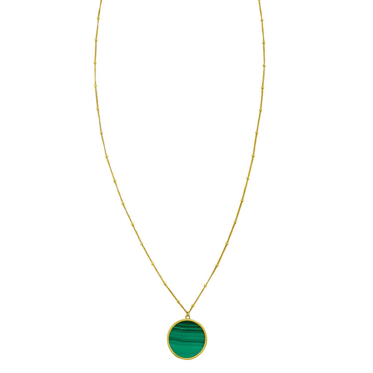 14K Yellow Gold Malachite Inlay Circle Necklace
