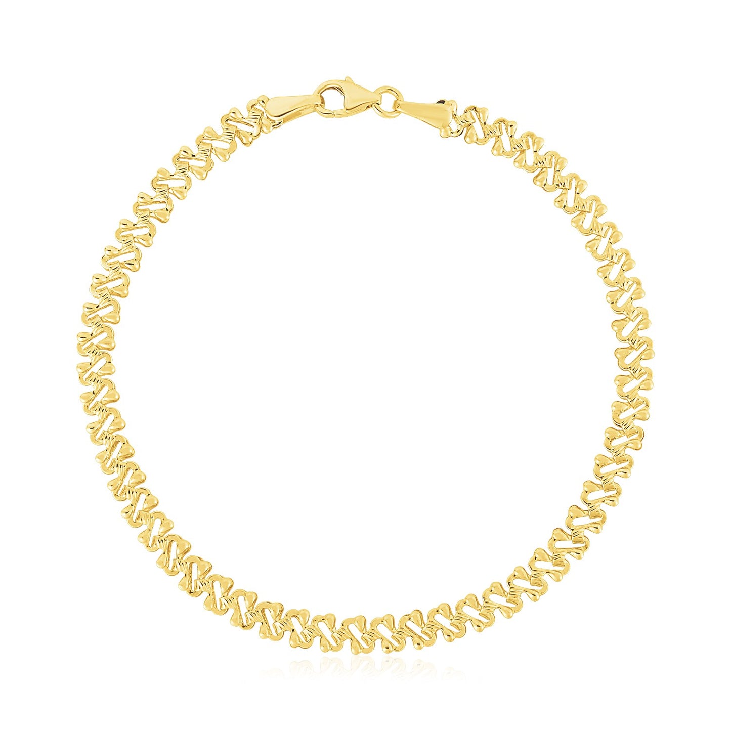 14k Yellow Gold High Polish Textured Fancy Chain Bracelet  (4.00 mm)