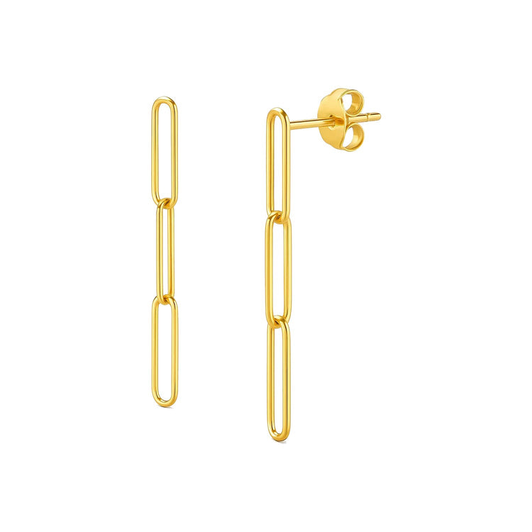 14k Yellow Gold Paperclip Chain Dangle Earrings