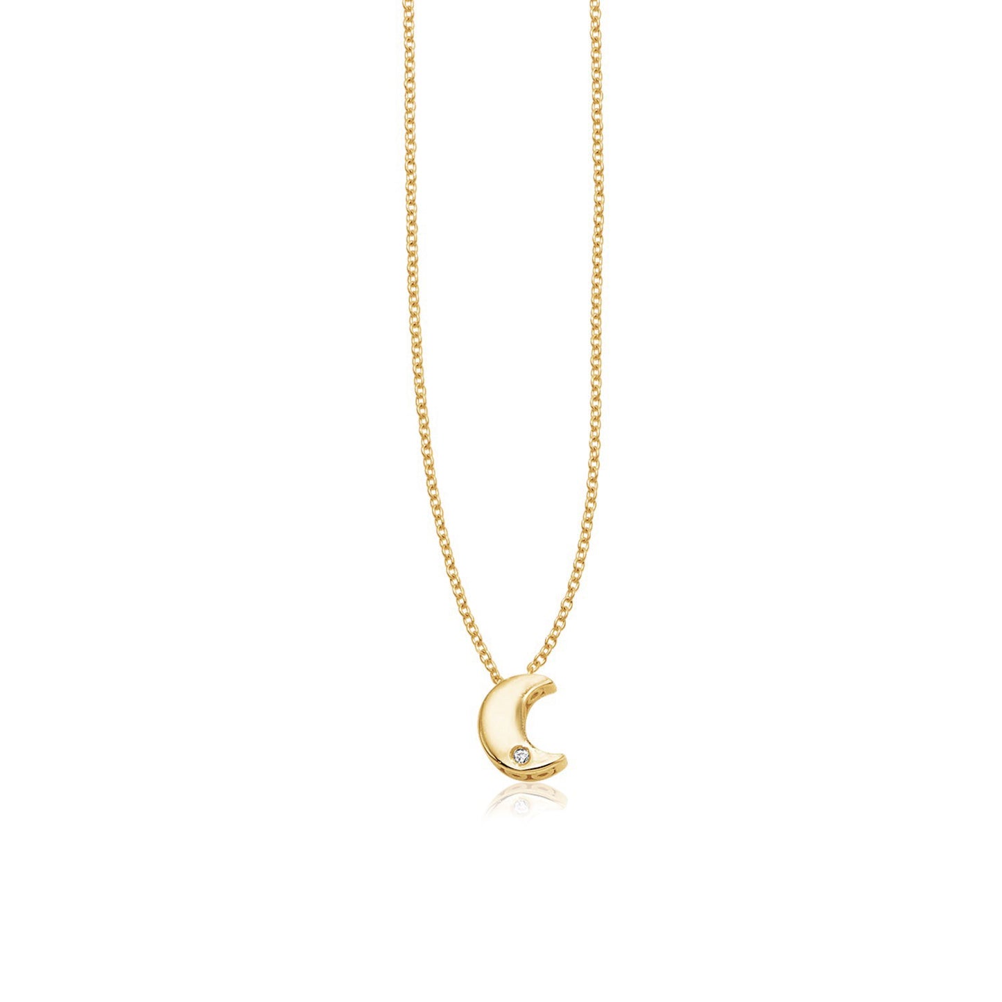 14k Yellow Gold Polished Moon Necklace with Diamond