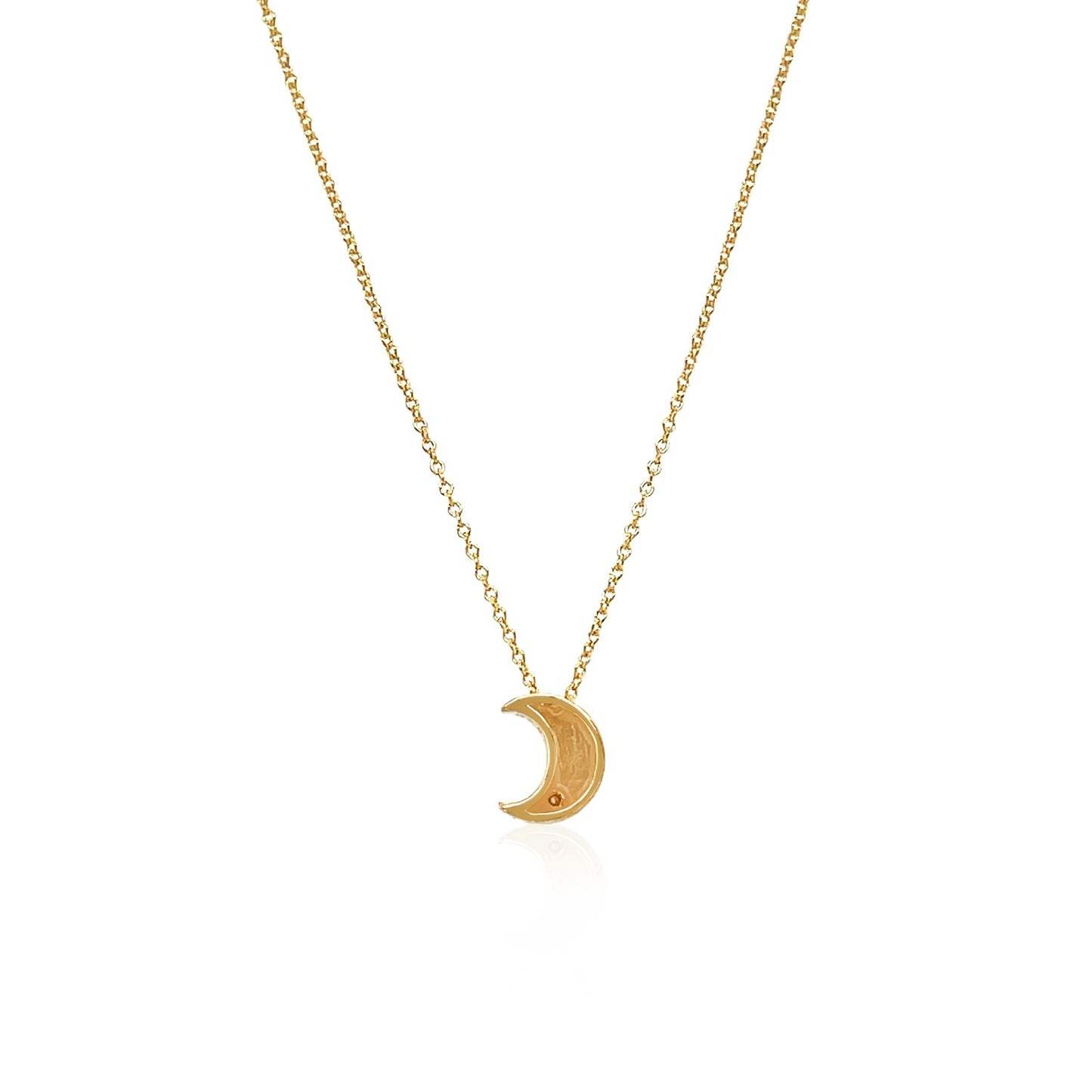 14k Yellow Gold Polished Moon Necklace with Diamond