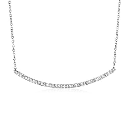 Sterling Silver Curved Bar Necklace with Cubic Zirconias