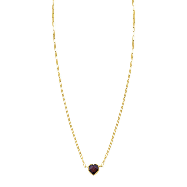 14K Yellow Gold Garnet Heart Necklace (1.50 mm)