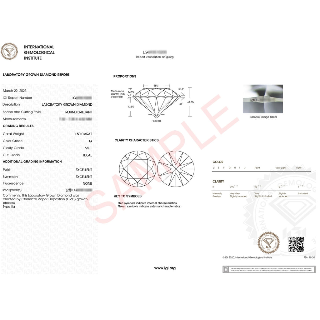 1 1/2 Carat Round Lab Grown IGI G/VS1 Diamond Ring in 10K White Gold