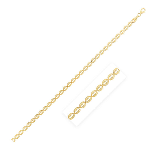 14k Yellow Gold High Polish Textured Puffed Oval Link Bracelet  (3.80 mm)