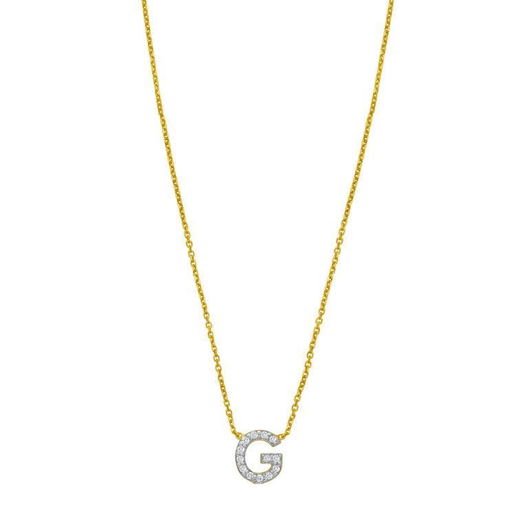 14K Yellow Gold Mini Diamond G Initial Pendant Necklace