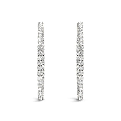 14k White Gold Diamond Hoop Earrings with Shared Prong Setting (2 cttw)