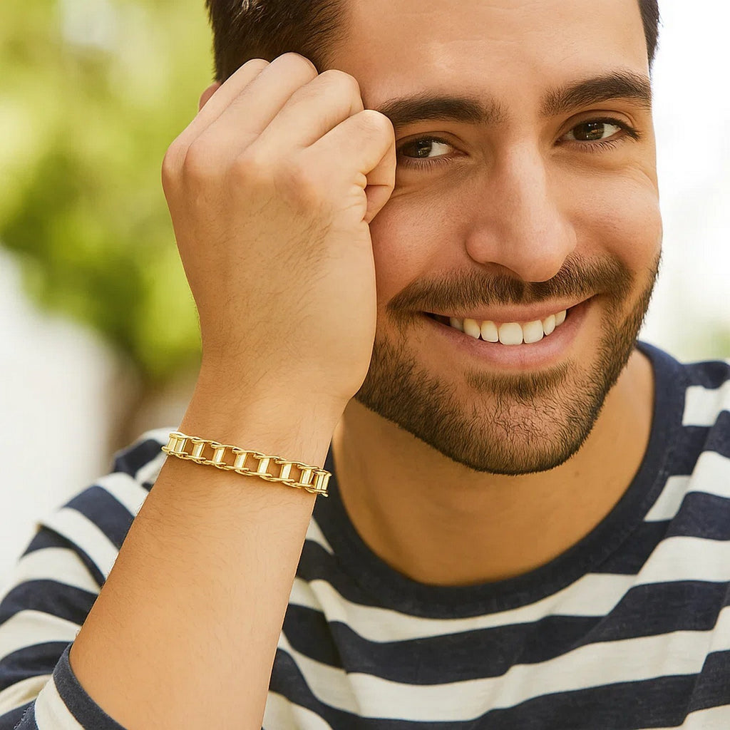 14k Yellow Gold Mens Bracelet with Rail Motif Links (5.00 mm)