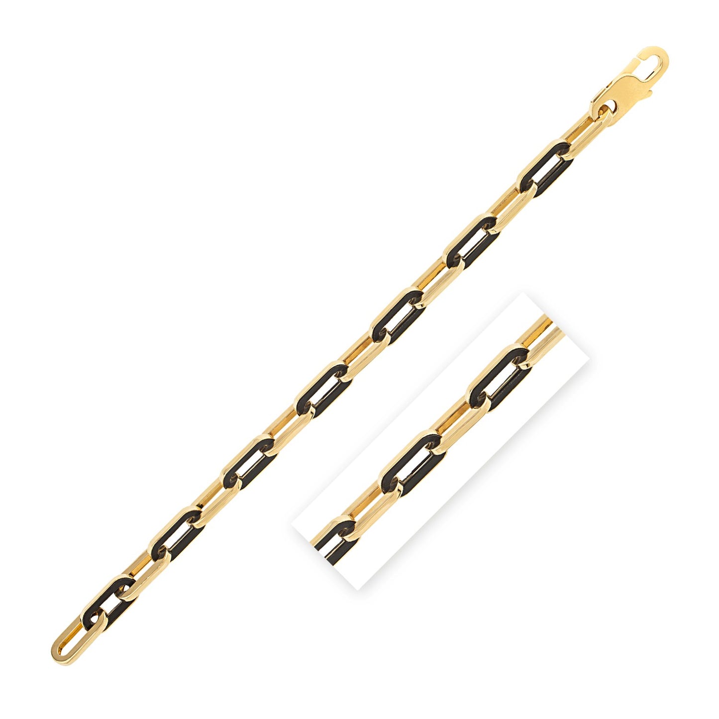 14k Yellow Gold Black Onyx Paperclip Gem Link Bracelet (7.00 mm)